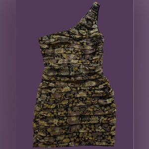 Zara Brown Tan One Shoulder Ruched Bodycon Dress